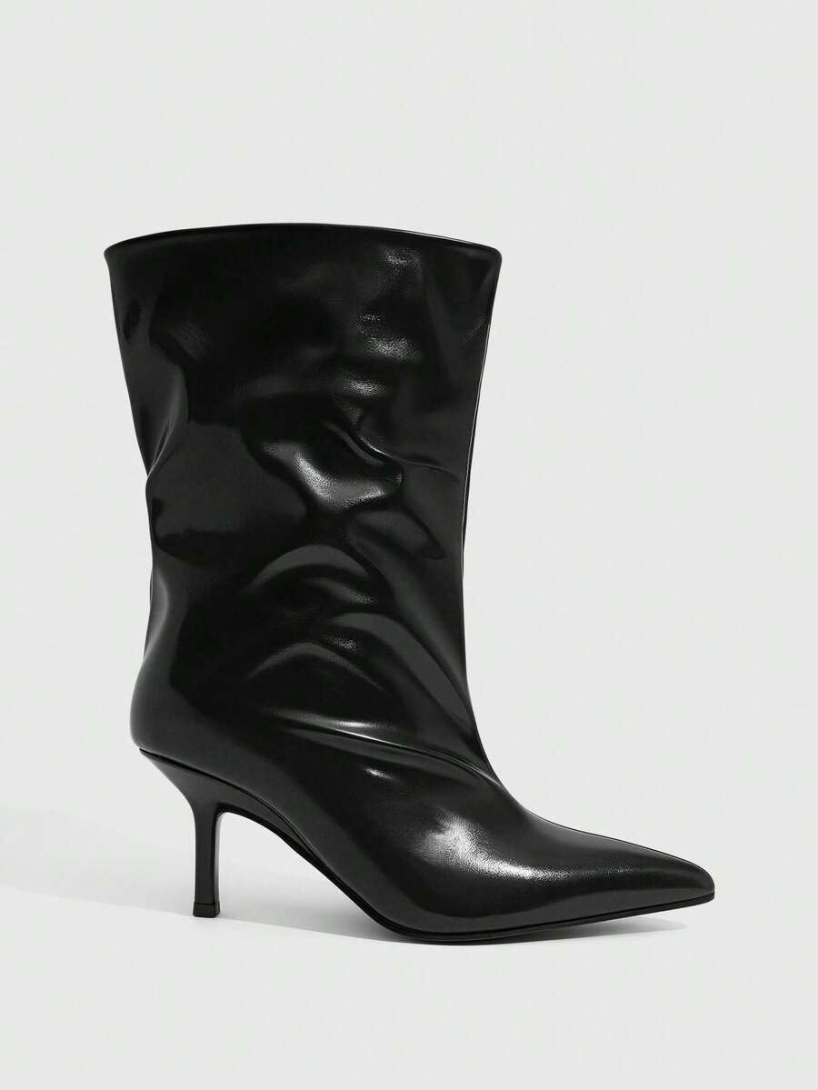 CUCCOO SZL Stylish Soft Fabric Sexy Stiletto Boots Fall Shoes - Bright black - View 1