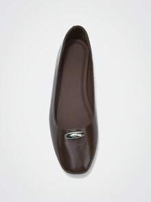 Maija Dark Brown Square Toe Metal Buckle Flat Shoes, Commuting, Dating, Light Business And Other Occasions - dark brown - View 1