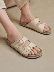 Solecia Women Shoes Spring Summer Fashion Khaki Comfort Flat Bottom Boken Beach Sandals - Khaki - View 11