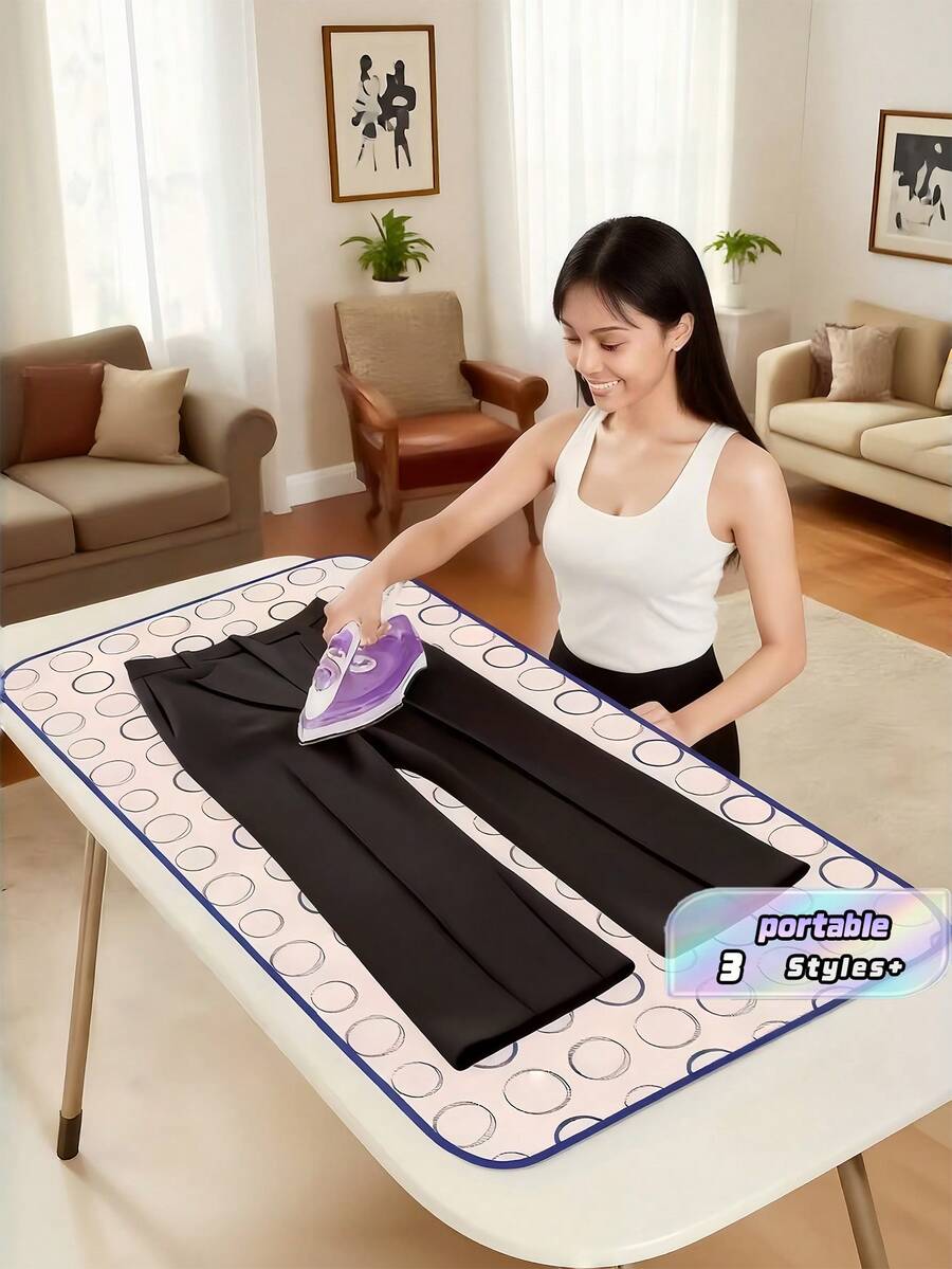 Foldable Heat-Resistant Ironing Mat, Portable Steam Pressing Cushion, Non-Slip Thick Durable Pad, Ideal For Home, Dormitory, Travel, Tabletop Ironing, Prevents Scorch Marks, Easy Storage, Multi-Use For Garment Steaming And Pressing - Pink - View 1