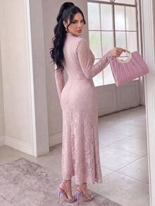 Feyla Women's Lace Split Design Casual Daily Summer Long Dress - Pink - View 3