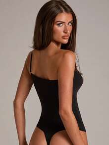 SHEIN BAE Sexy Sling Bodysuit With Crotch Strap, Wireless & Unpadded - Black - View 2
