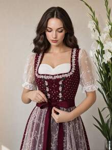 Fairmaia Atasan Pendek Wanita Tradisional Jerman dengan Motif Renda dan Tali Pengikat - Putih - View 4