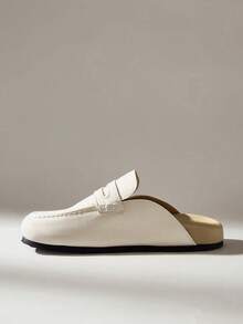 Solecia Sepatu Loafer Mules Off-White, Sol Tebal, Sepatu Mules Tipis untuk Perjalanan ke Tempat Kerja - Putih pucat - View 5