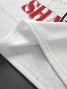 ROMWE MEN Men's Japanese Lotus Letter Print Colorblock Long Sleeve T-Shirt - White - View 4