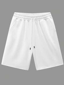 Sorvial 2pcs/Set Men's Short Sleeve Crew Neck T-Shirt And Shorts Set, Jacquard, Size L - White - View 10