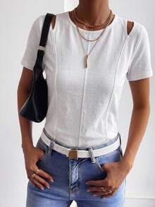 FRIFUL Women's Solid Color Slim Fit Casual Short Sleeve T-Shirt, Suitable For Spring And Summer - White - View 5