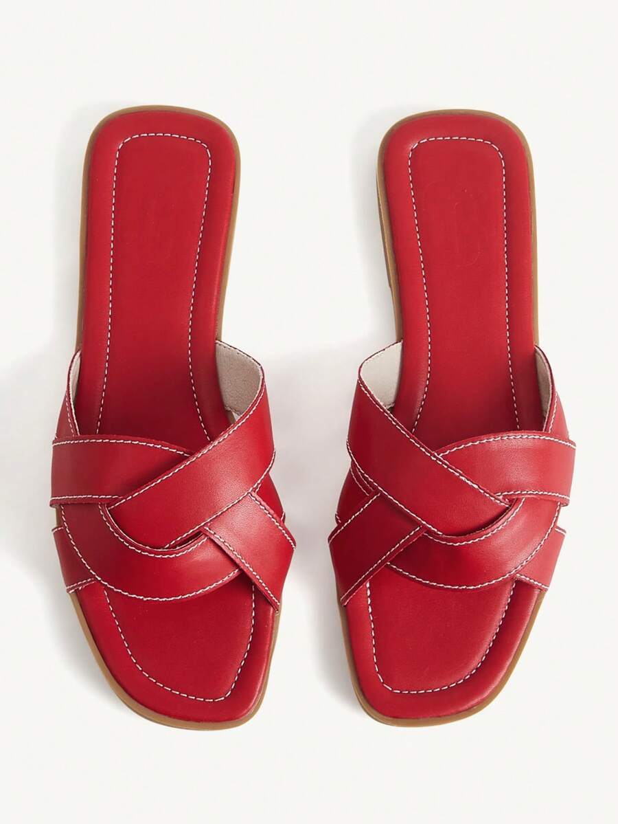 CUCCOO CHICEST 女款新款紅色單帶拖鞋,夏季戶外平底涼鞋,復古百搭軟底鬆弛感沙灘鞋 - 大紅色 - 查看 1