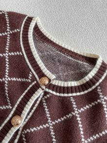 Vibekara Plus Size Women's Diamond Lattice Casual Daily Cardigan Winter - Coffee Brown - View 6