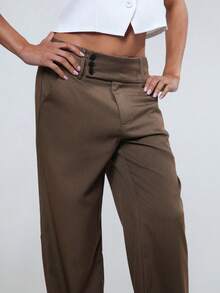 TRNVIE Pantalones rectos de unicolor minimalistas casuales para ir y venir - Marrón - Ver 7