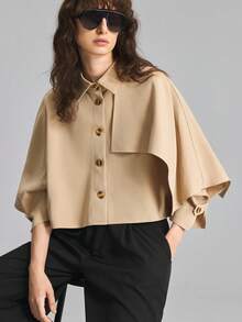 Ontre Women's Solid Color Single-Breasted Deconstructed Design Casual Lightweight Jacket - Khaki - View 7