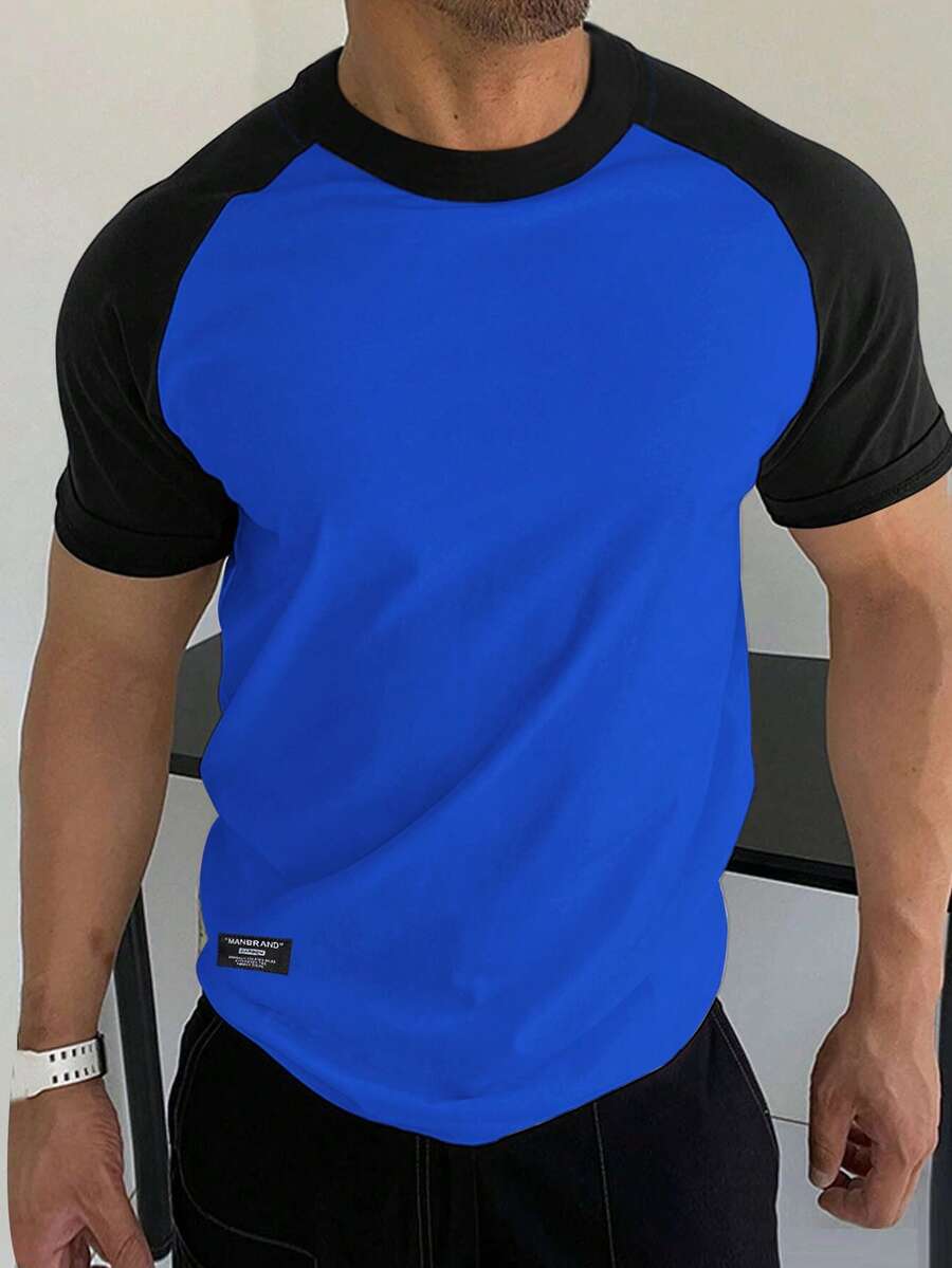 Manfinity Homme 男士拼色休閒百搭短袖T恤,適合日常穿著 - 彩色 - 查看 1