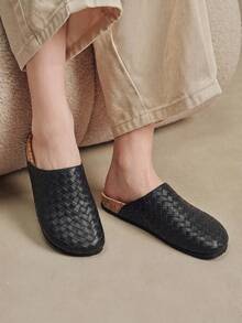 Solecia Retro Checkered Woven, Cork Insole Foot Cover Without Heel, Casual Sandals Bottom Closed Toe Half - Black - View 11