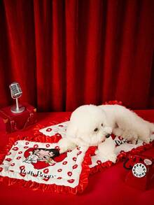Betty Boop X PETSIN 1件可爱大眼睛女孩口红爱心狗印花宠物窝休闲风格柔软保暖卷边宠物床 - 彩色 - 查看 9