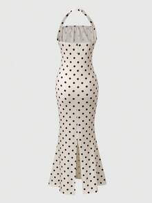 SHEIN Teen Girls Cami Dress, Fitted, Knit, Ruched, Comfortable, Back To School, Minimalist, Fall Clothes, Fall,  Clothes Girls Polka Dot Dress Halter - Multicolor - View 2