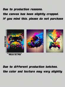 3Pcs Gaming Controller Canvas Wall Art – RGB Headphone Gamer Posters, Modern Video Game Room Decor, Gift For Boys Men Teens (Unframed) - multicolor - View 10
