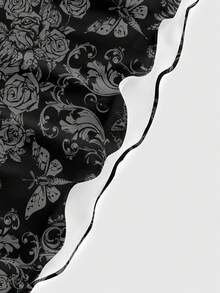ROMWE Goth 暗黑恐怖神秘萬聖節性感愛心骷髏森林花卉植物玫瑰性感暗黑女孩全印花迷你女款洋裝 - 黑色 - 查看 4