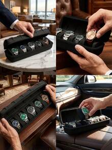 Portable Watch Organizer With Handle Scratch-Resistant Interior Watch Case With Flip For Men AndWomen Multifunctional Watch Box For Home TravelWatch Collectors Ideal Gift For Men Women WatchAccessories Home Organization Decor Travel Essentials - Black - View 8