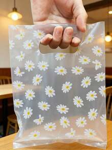 100pcs White Daisy Pattern Plastic Shopping Bags, High-End Shopping & Retail Bags With Embossed Handle Design, Suitable For White Daisy, White Daisy Etc. Thank You Gifts (With Thank You Tags/Signatures), Reusable White Daisy Pattern Shopping Bags - transparent - View 4