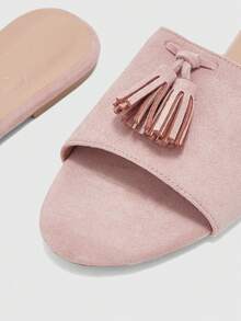 CUCCOO BIZCHIC Women's Shoes, Suede Texture, Classic Flat-Bottomed Fringed Slippers, Comfortable And Versatile In Summer, Suitable For Commuting Office Wear - Light powder 02 - View 3