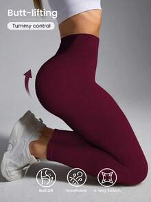 Easithlete Easithlete Solid Color High Waist Seamless Athletic Leggings - Cherry Red - View 1