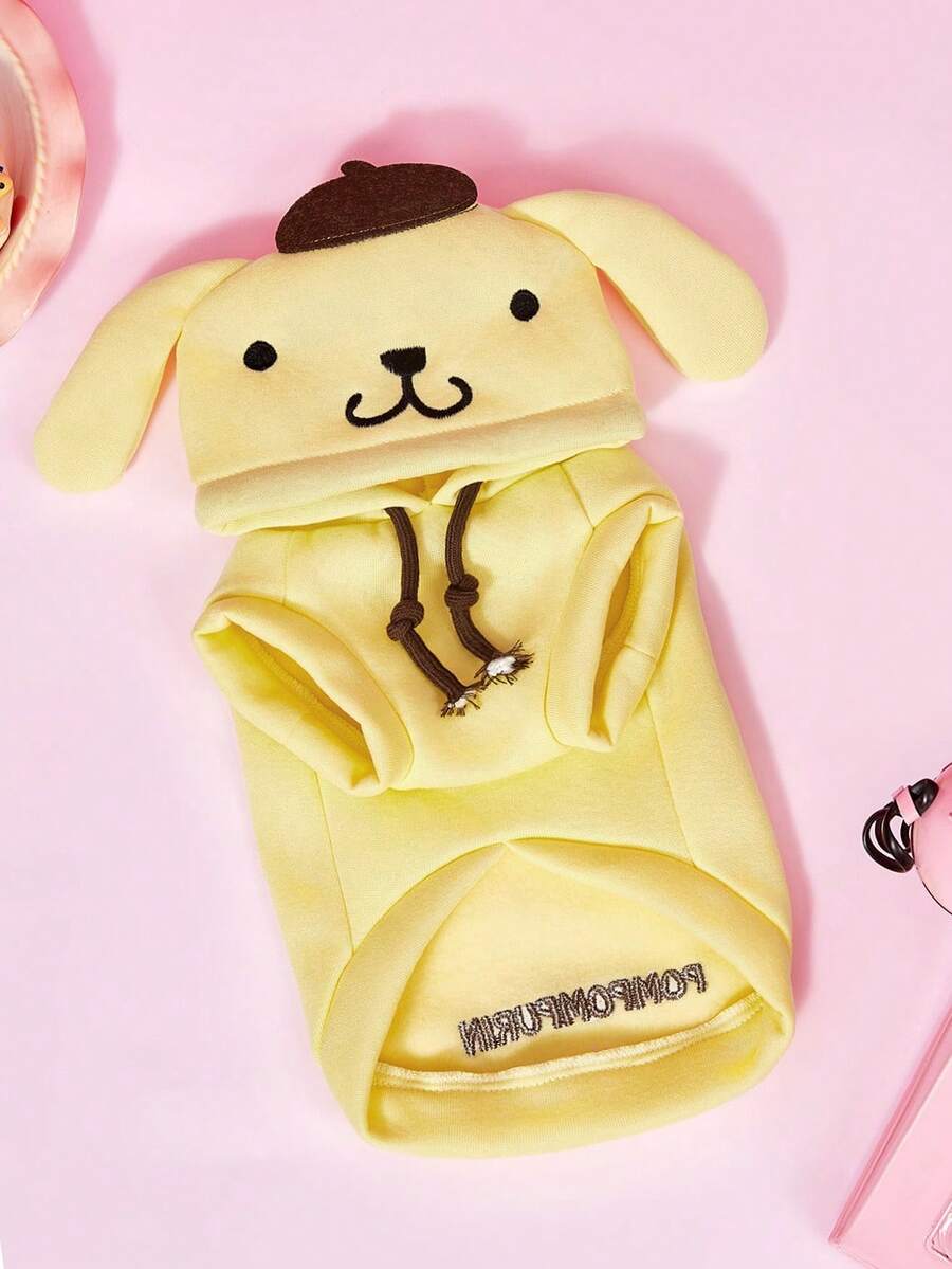 HELLO KITTY AND FRIENDS | PETSIN 1件可愛黃色立體耳朵卡通狗造型連帽寵物衛衣,適合小型犬,休閒舒適套頭衫,適合室內裝扮或戶外玩耍散步 - 黃色 - 查看 1