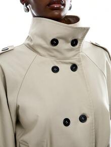 LYSMO Women's Solid Color Raglan Sleeve Double-Breasted Casual Trench Coat Office Wear For Women Going Out Outfits - White - View 8