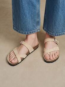 Solecia Women's Adjustable Buckle Casual Beach Slippers For Christmas Summer Shoes - apricot flannel - View 2