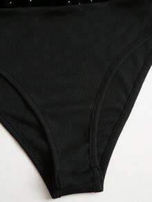 Balvessa Rhinestone Velvet Criss-Cross Neck Elegant Party Long Sleeve Women Bodysuit - Black - View 8