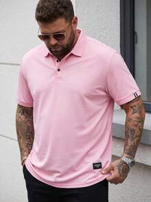 DRIVNCORE Men's Plus Size Plain Color Applique Casual Versatile Short Sleeve Polo Shirt, Summer, Formal, Ceremony - Pink - View 1