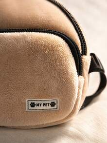PETSIN 1PC Korean Style Plush Pet Self Backpack Harness Bag, Soft Fluffy Short Velvet Material With Solid Color Minimalist Mini Backpack Shape & Double Zipper Storage Pockets, Adjustable Strap Design For Carrying Pet Snacks Poop Bags Small Supplies - Multicolor - View 4