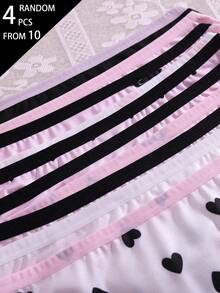 SHEIN Random 4pcs/Set Women's Teenager Simple Fashion Bow Heart Eye Letter Series Comfortable Soft 5pcs Combination Triangle Panties - Multicolor - View 5