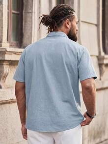 COMVAIL Plus Size Woven Casual Short Sleeve Shirt, Vacation, Father's Day Gifts - Baby Blue - View 3