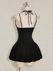 SHEIN ICON Y2K 女款黑色蕾絲拼接性感迷你洋裝，適合約會與外出穿搭 - 黑色 - 查看 10
