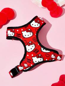 HELLO KITTY AND FRIENDS | SHEIN 蝴蝶結貓咪印花寵物牽引裝備單賣，胸背帶牽繩項圈拾便袋收納器，多尺寸適用貓狗，柔軟加墊日常戶外散步配件 - 大紅色 - 查看 3