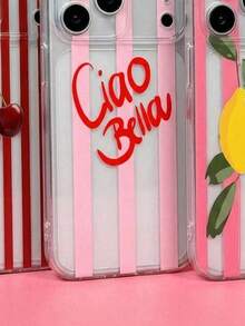ShellaStory Menawarkan 3 Casing Ponsel TPU Transparan, Tahan Gores, dan Lembut, dengan Garis-garis Cetak UV, Garis-garis Merah Muda, dan Pola Huruf Cherry Lemon. - MultiWarna - View 3