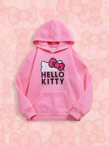 HELLO KITTY AND FRIENDS | SHEIN Tween Girl Cute Loose Fit Pink Sweatshirt With Cartoon Bow Print For Fall And Winter - Pink - View 1