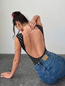 Firerie 女款波點露背修身百搭日常穿著連身衣 - 黑色 - 查看 2