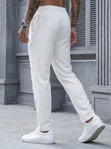 Manfinity CasualCool Men's Mature Casual Solid White Tapered Plus Size Long Pants - White - View 2