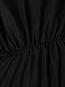 SHEIN 兒童青少年女孩黑色純色針織短袖T恤與抽繩長褲套裝 - 黑色 - 查看 6