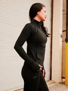 Nelanie Turli 反光印花立领拇指孔贴身运动长袖运动衫 - 黑色 - 查看 7