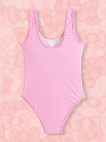 HELLO KITTY AND FRIENDS | SHEIN Tween Girl Vacation Cartoon Print Casual One-Piece Swimsuit - Baby Pink - View 2