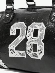 Viva Strut Ladies Bag, Spice Girl Style, Sweet Cool Girl Y2K Punk Style, Digital Embroidery Decoration, Lace Decorative Rivets, Pillow Bag, Slanted Shoulder Bag, - Black - View 5