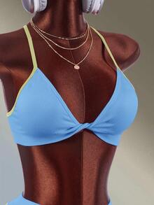 Amplova Women's Knot Design Cropped Tank Top And Shorts Sports Set - Multicolor - View 2