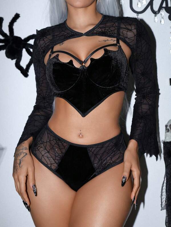AltCore Women's Sexy Lingerie Set (Underwire Bra, Triangle Panty, Top) 3pcs