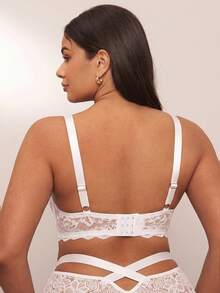 SHEIN BAE CURVE 1 件大码女士蕾丝拼接舒适钢圈文胸，提升型 - 白色 - 查看 2