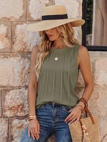 EMERY ROSE Top sin mangas de unicolor y estilo minimalista para mujer, casual de verano - Verde - Ver 3