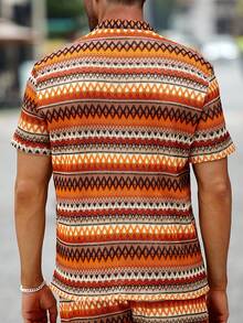 Manfinity CasualCool Men's Plus Size Japanese Vintage Colorblock Wavy Striped Shirt - Multicolor - View 2