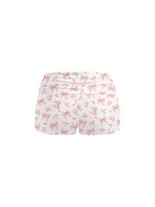 ROMWE Anime Cute Rabbit Heart Bow Floral Rose Butterfly T-Shirt & Shorts Women 2 Pieces Set - Pink - View 9