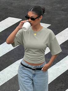 Muchica Women's Knit All-Match Fashion Versatile Batwing Sleeve T-Shirt - Olive Green - View 1